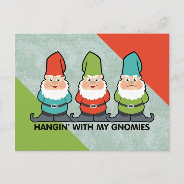Postal Colgando con mis homies de gnomos (Anverso)