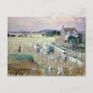 Postal Colgando la lavandería a secar por Berthe Morisot