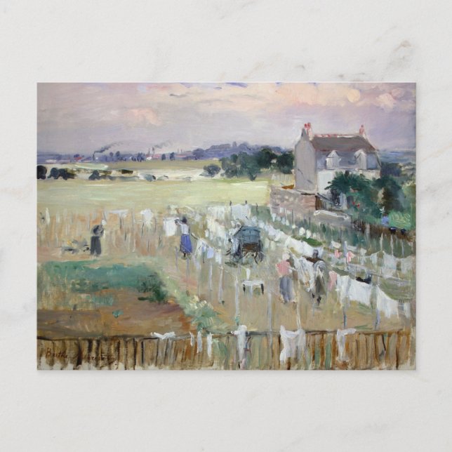 Postal Colgando la lavandería a secar por Berthe Morisot (Anverso)