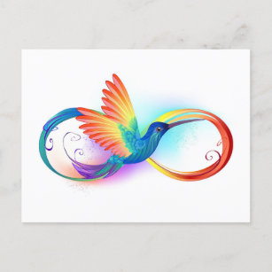 Postal Colibrí arcoiris con símbolo Infinity