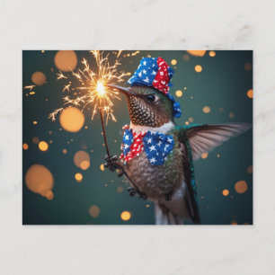 Postal Colibrí celebrando el cuatro de julio