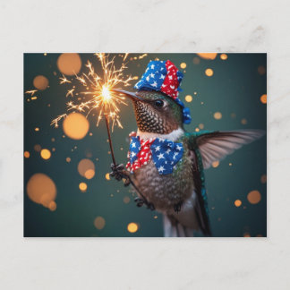 Postal Colibrí celebrando el cuatro de julio