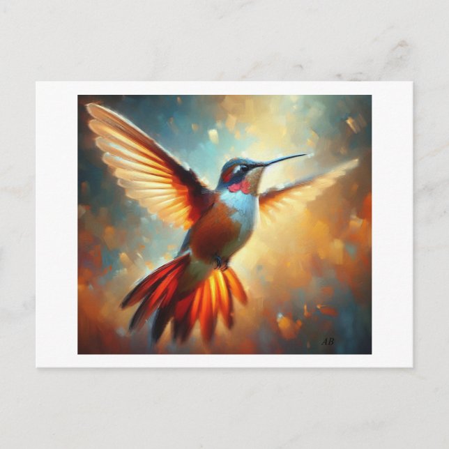 Postal Colibrí Colorido en Vuelo,  (Anverso)