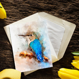 Postal Colibrí de Acuarela Vibrante Pájaro en una rama