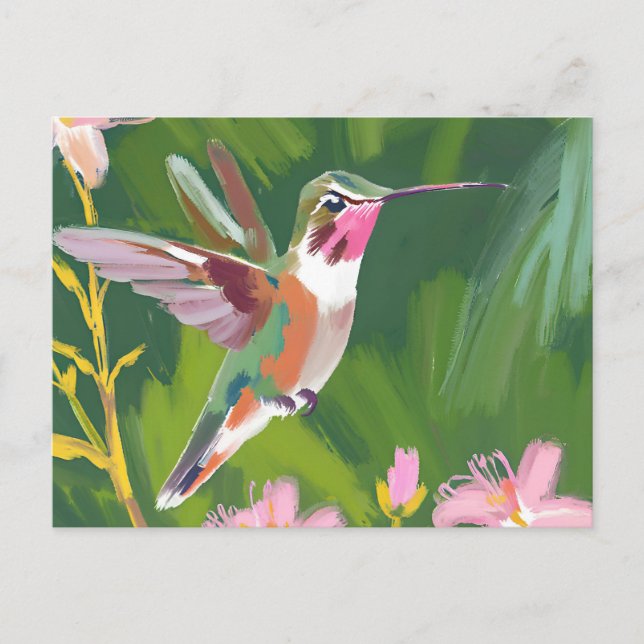 Postal Colibrí de cola ancha en vuelo Pintura (Anverso)