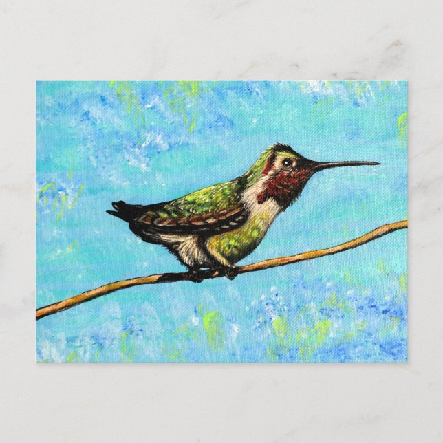 Postal Colibrí listo para volar pintura (Anverso)