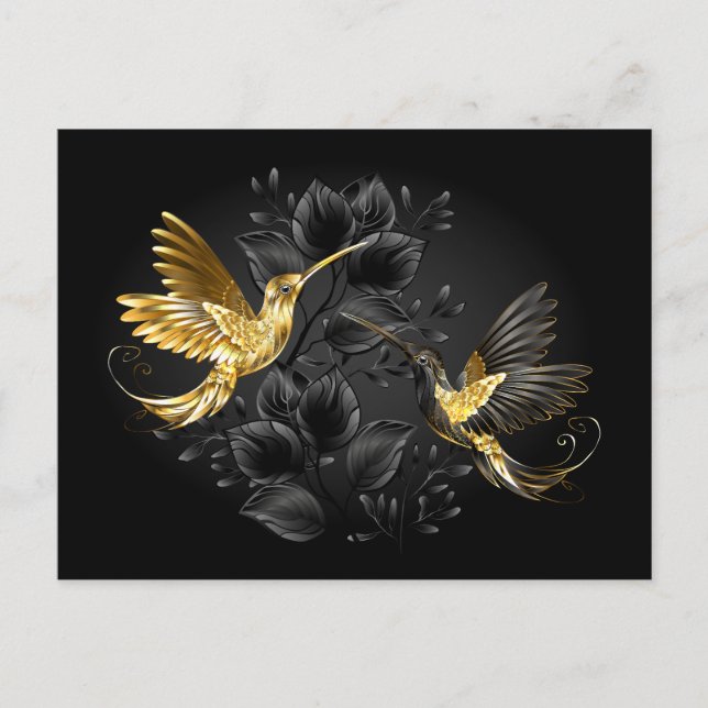 Postal Colibrí negro y dorado (Anverso)