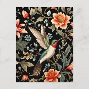 Postal Colibrí Precioso sobre Fondo Floral Oscuro
