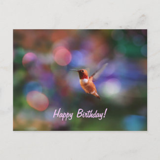 Postal Colibrí volador y fondo colorido