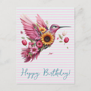 Postal Colibrí volando Feliz Cumpleaños