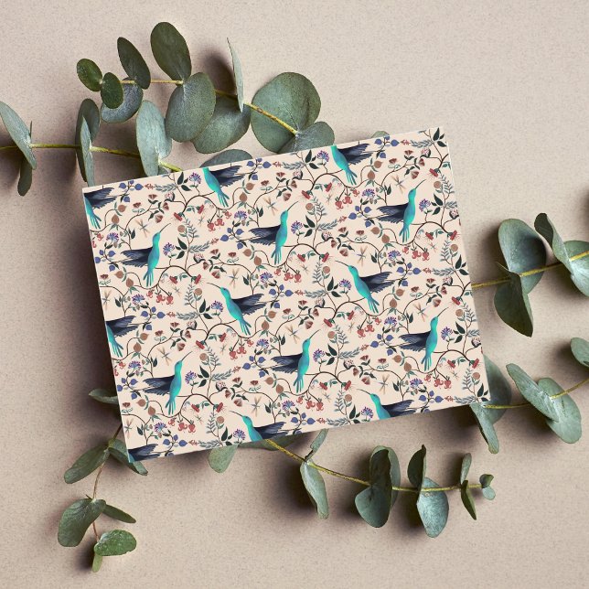 Postal Colibrí y libélula estilo William Morris (Subido por el creador)