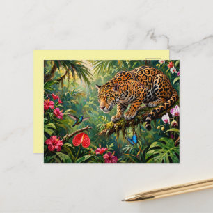 Postal Colibríes Mariposas Flores Selva Tropical Jaguar
