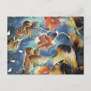 Postal Colibríes y flores luminosos