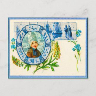 Postal Colima holandés vintage y azulejos Delft azules