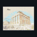 Postal Colina de la Acrópolis en Atenas, Grecia<br><div class="desc">Esbozo de Partenón en la colina de la Acrópolis en Atenas,  Grecia</div>