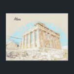 Postal Colina de la Acrópolis en Atenas, Grecia<br><div class="desc">Esbozo de Partenón en la colina de la Acrópolis en Atenas,  Grecia</div>