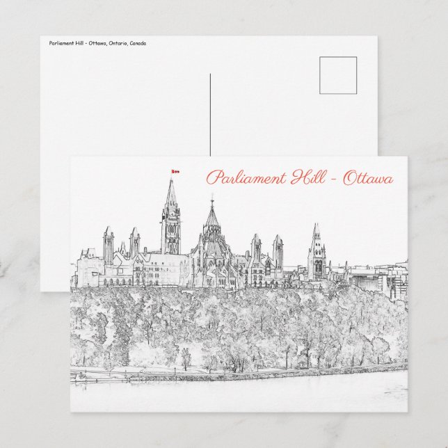 Postal Colina del Parlamento en Ottawa - Ontario, Canadá (Anverso / Reverso)