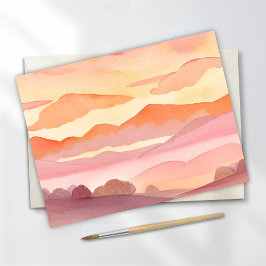 Postal Colinas de acuarela al atardecer | Pintura del cie