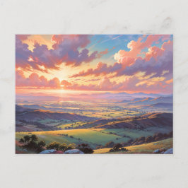 Postal Colinas doradas - Ilustración de paisaje vibrante