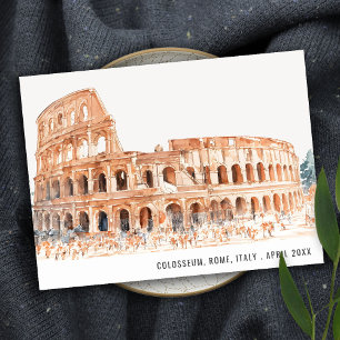 Postal Coliseo Roma Italia Acuarela Italiana Viaje