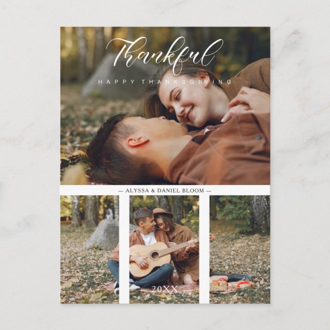Postal Collage 2 fotos Pareja Feliz Día de Acción de Grac (Anverso)