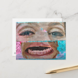 Postal collage abstracto con ojos y boca de 1968