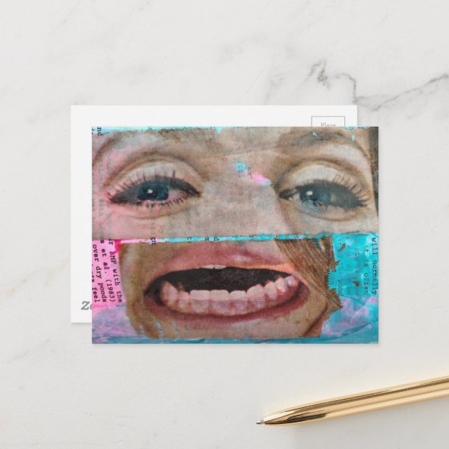 Postal collage abstracto con ojos y boca de 1968 (Anverso/Reverso In Situ)