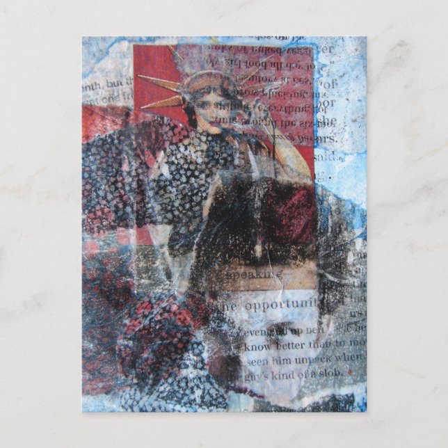 Postal Collage abstracto de palabras y mujeres (Anverso)