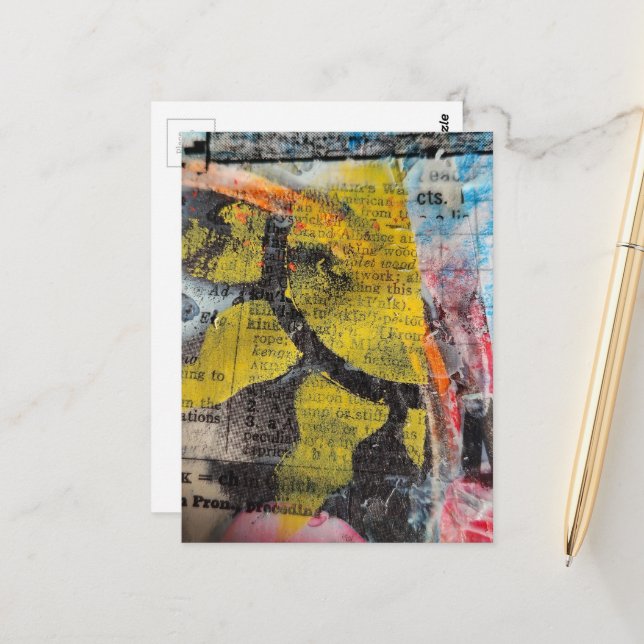 Postal collage abstracto sol amarillo (Anverso/Reverso In Situ)