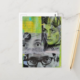 Postal Collage Aleatorio de Caras Antiguas en Verde