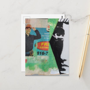 Postal Collage Aleatorio Hombre Trabajador y una Cara