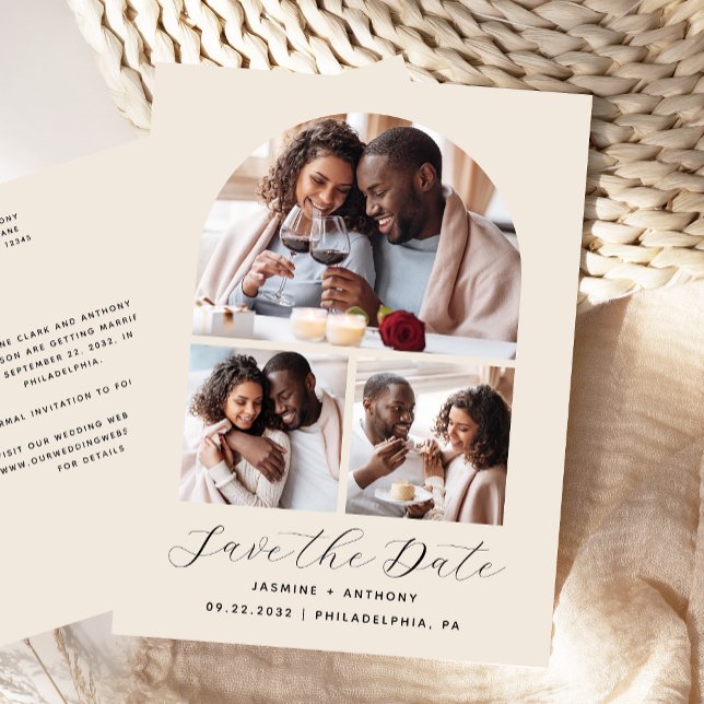 Postal Collage Beige de 3 fotos del arco salva la fecha (Subido por el creador)