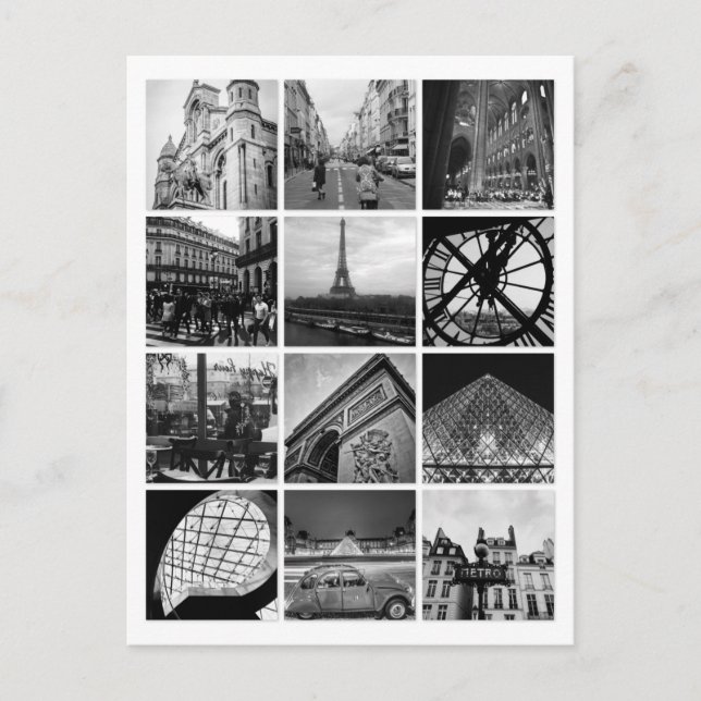 Postal Collage blanco y negro PARIS (Anverso)