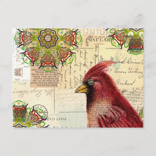 Postal Collage cardenal y efemera (Anverso)