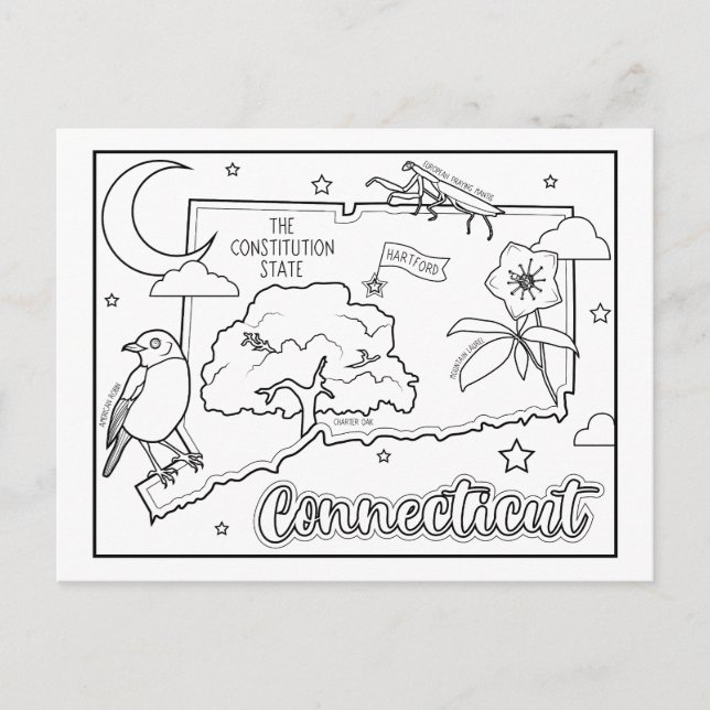 Postal collage colorea connecticut (Anverso)