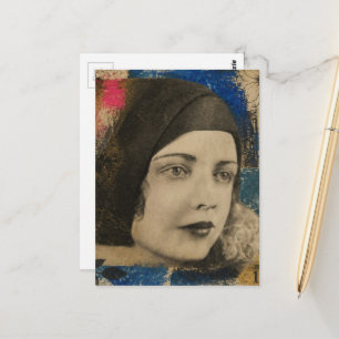 Postal collage colorido con rostro de la década de 1930