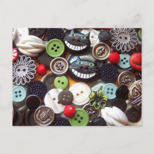 Postal Collage con botones de gato de Cheshire negro