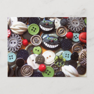 Postal Collage con botones de gato de Cheshire negro