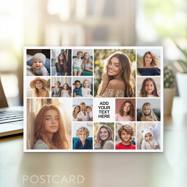 Postal Collage de 17 fotos personalizadas - Blanco (Photo Postcard - Customize with your favorite photos)