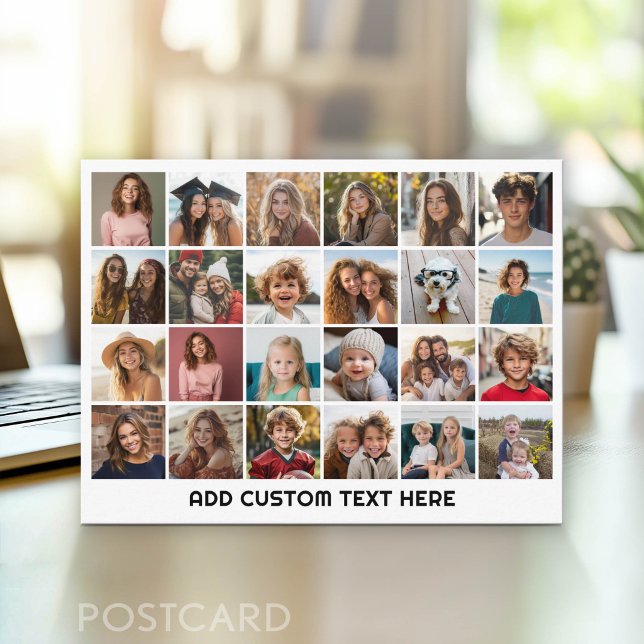 Postal Collage de 24 fotos con texto personalizado (Photo Postcard - Customize with your favorite photos)