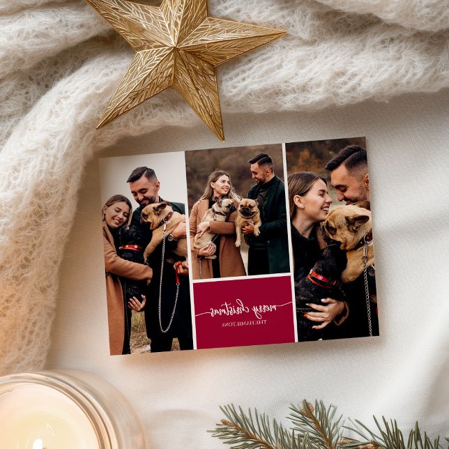 Postal Collage de 3 fotos guión elegante Feliz Navidad (Subido por el creador)