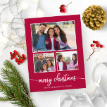 Postal Collage de 4 fotos Elegante Letra Merry Christmas<br><div class="desc">Tarjeta postal Collage de 4 fotos Elegante Letra Merry Christmas</div>