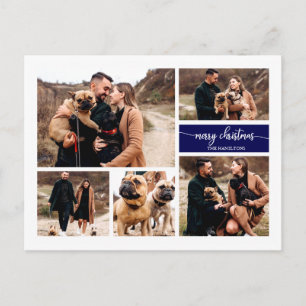 Postal Collage de 5 fotos Chic Script Merry Christmas Azu
