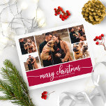 Postal Collage de 5 fotos guión elegante Feliz Navidad<br><div class="desc">Collage de 5 fotos con estilo manuscrito Feliz postal navideña</div>