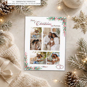 Postal Collage de 5 fotos Primer Navidad como padres
