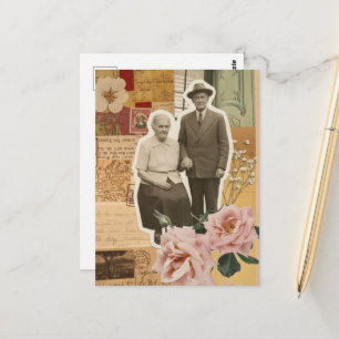 Postal Collage de abuelos en técnica mixta