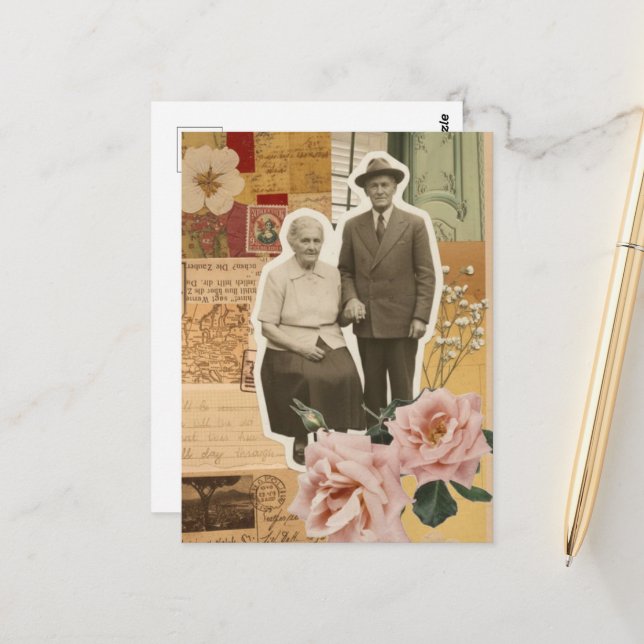Postal Collage de abuelos en técnica mixta (Anverso/Reverso In Situ)