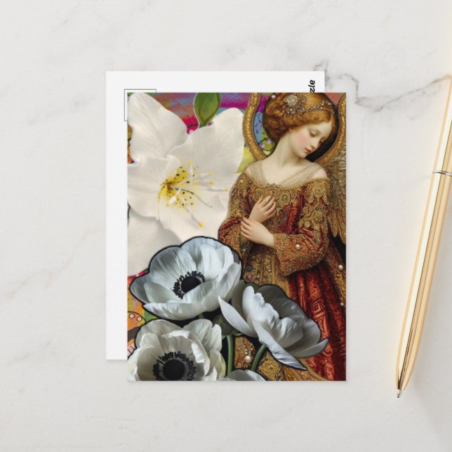 Postal Collage de ángel y flores (Anverso/Reverso In Situ)