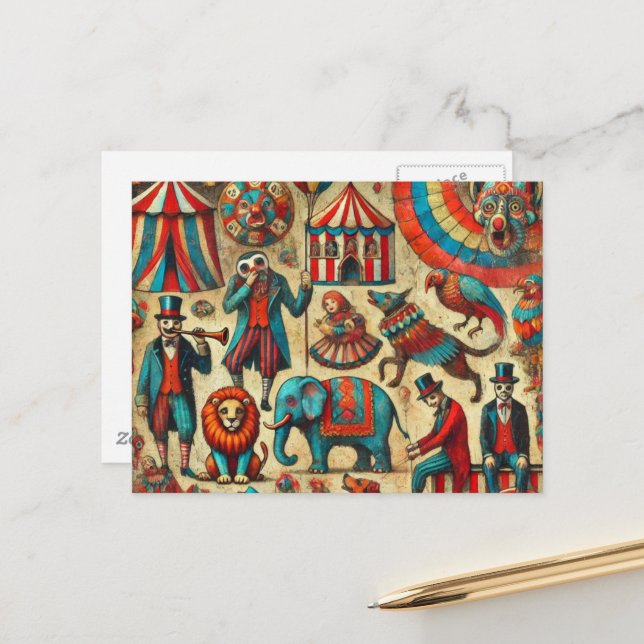 Postal Collage de Animales de Circo Antiguos (Anverso/Reverso In Situ)