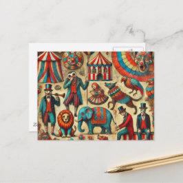 Postal Collage de Animales de Circo Antiguos